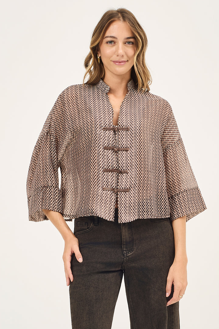 Camicia coreana con alamari in corda