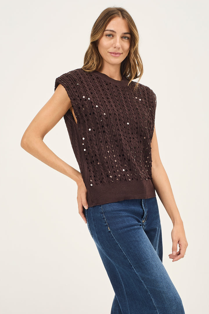 Gilet a trecce con paillettes quadrate