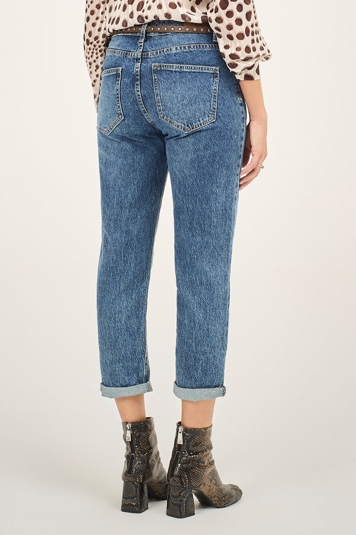 Jeans cropped con cinta in ecopelle