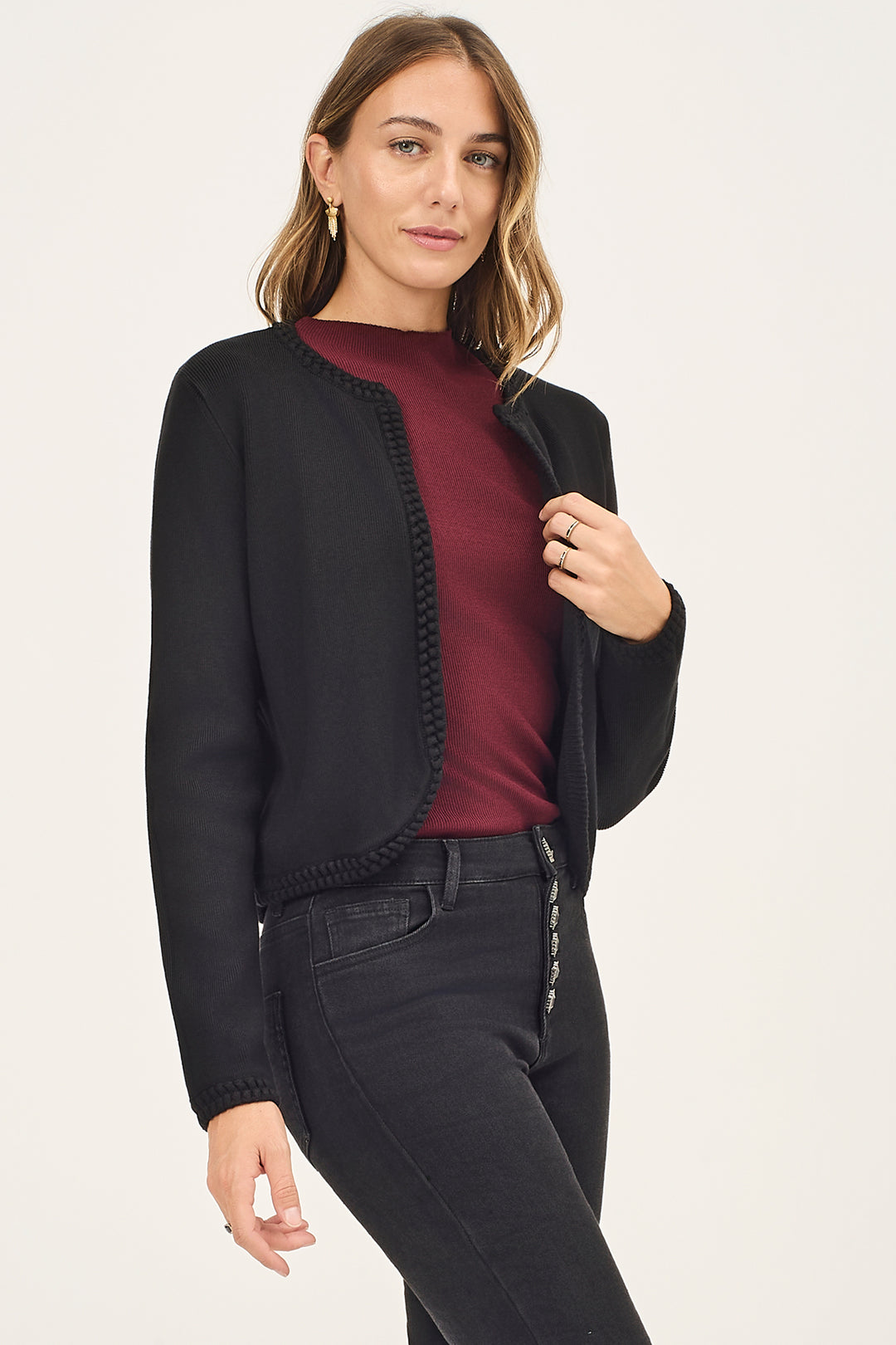 Cardigan aperto con bordi in rilievo