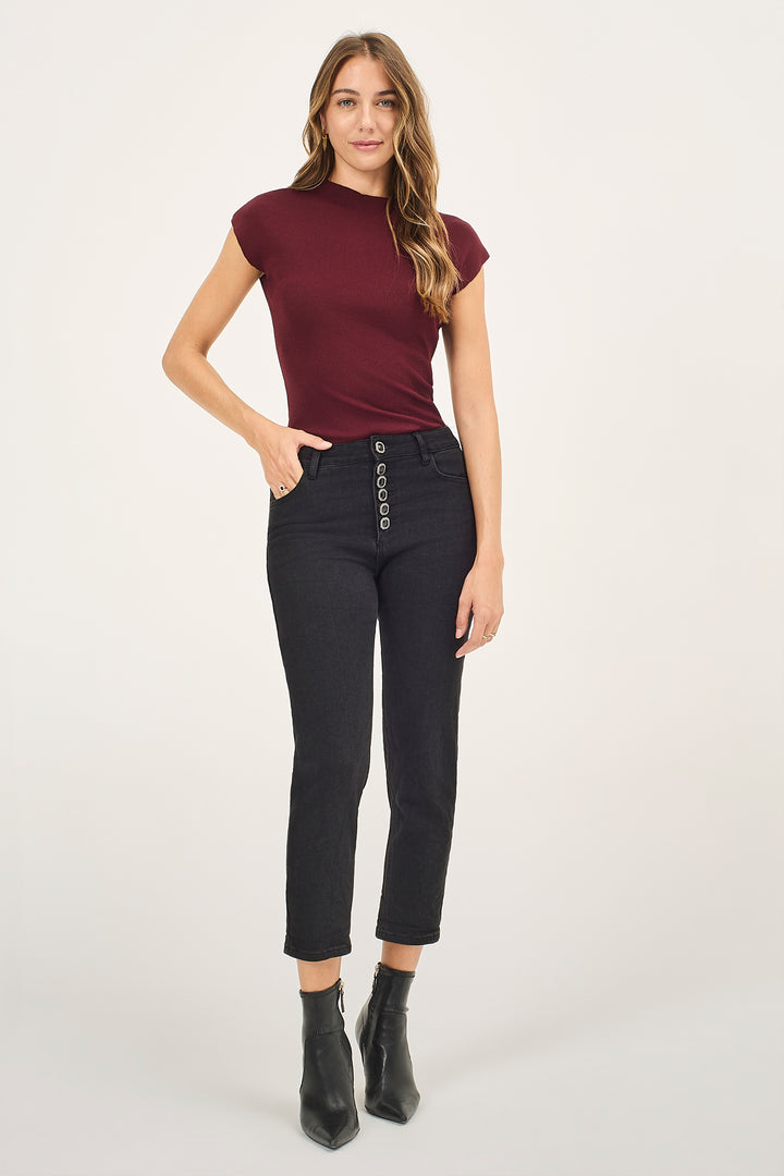 Jeans nero con bottoni gioiello
