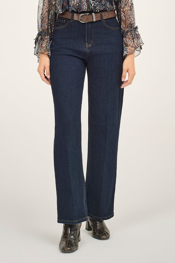 Jeans straight con cinta in ecopelle