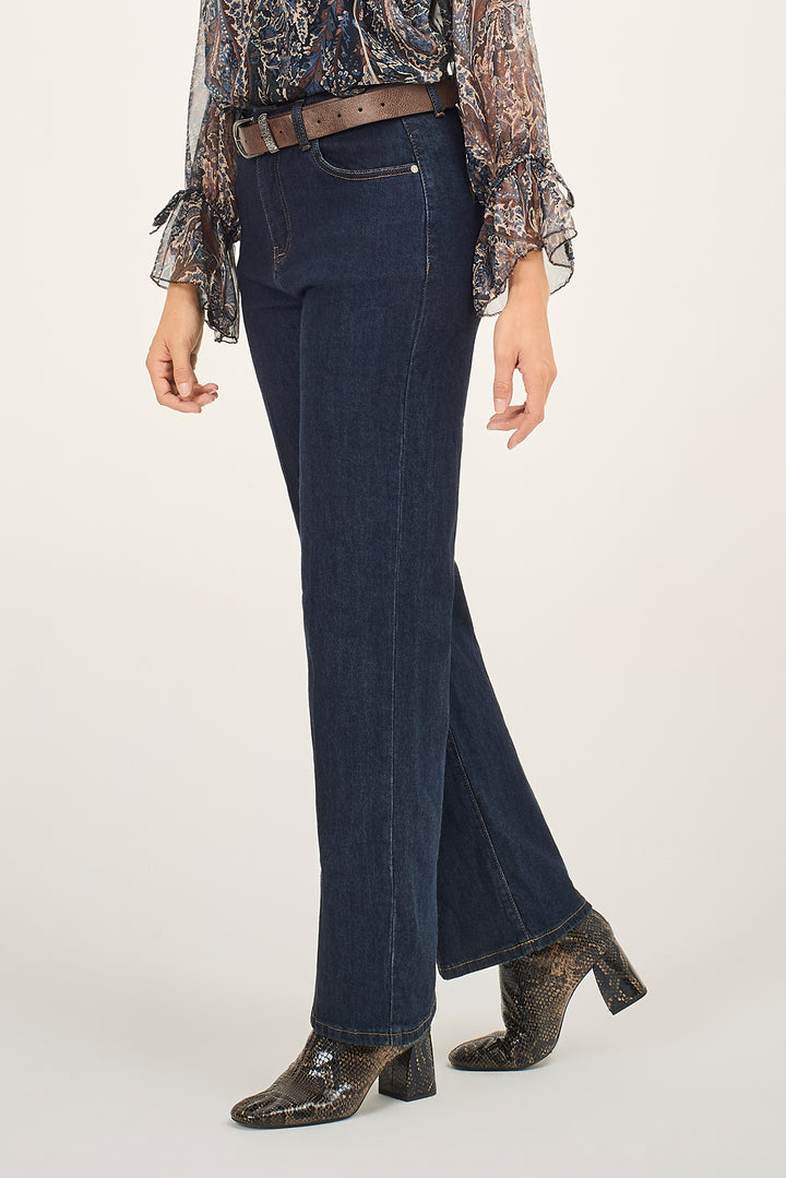 Jeans straight con cinta in ecopelle