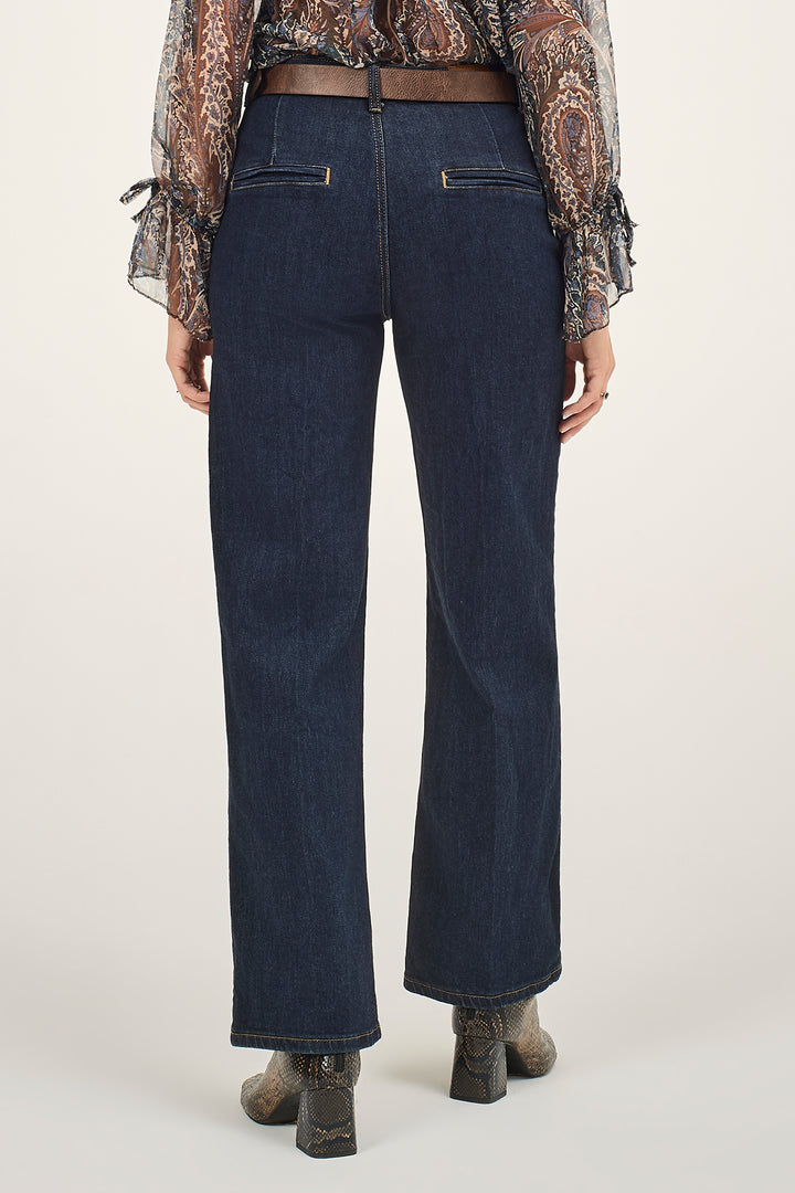 Jeans straight con cinta in ecopelle