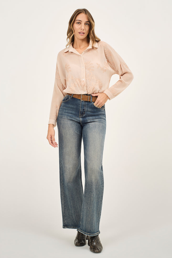 Jeans wide leg con cinta