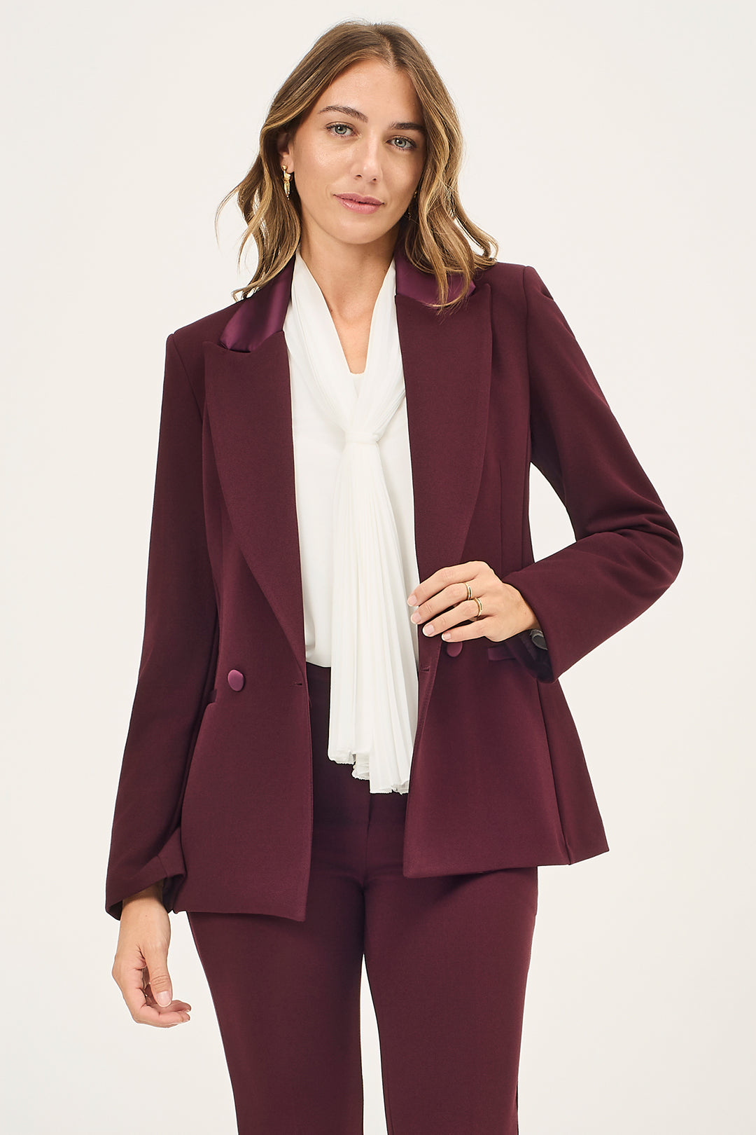 Blazer doppiopetto con dettagli in satin