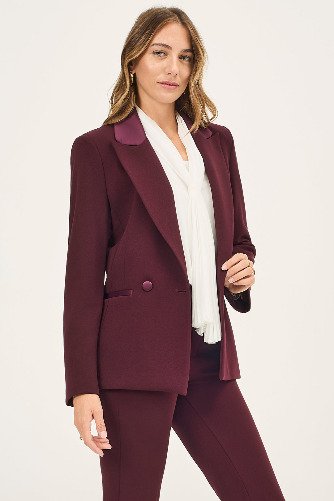 Blazer doppiopetto con dettagli in satin
