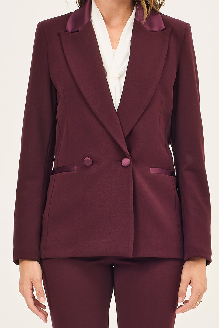Blazer doppiopetto con dettagli in satin