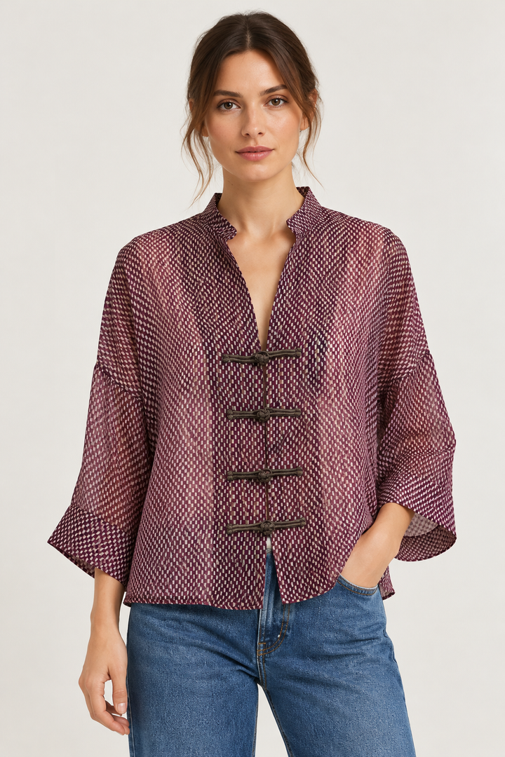 Camicia coreana con alamari in corda