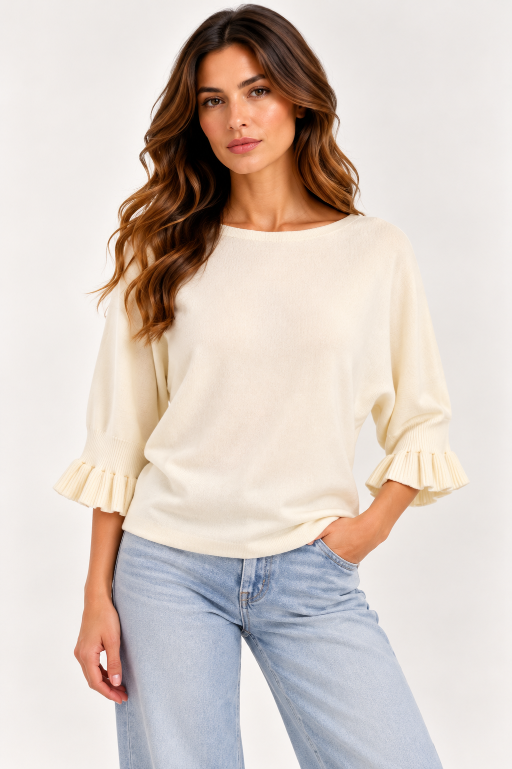 Maglia maniche a 3/4 con ruches