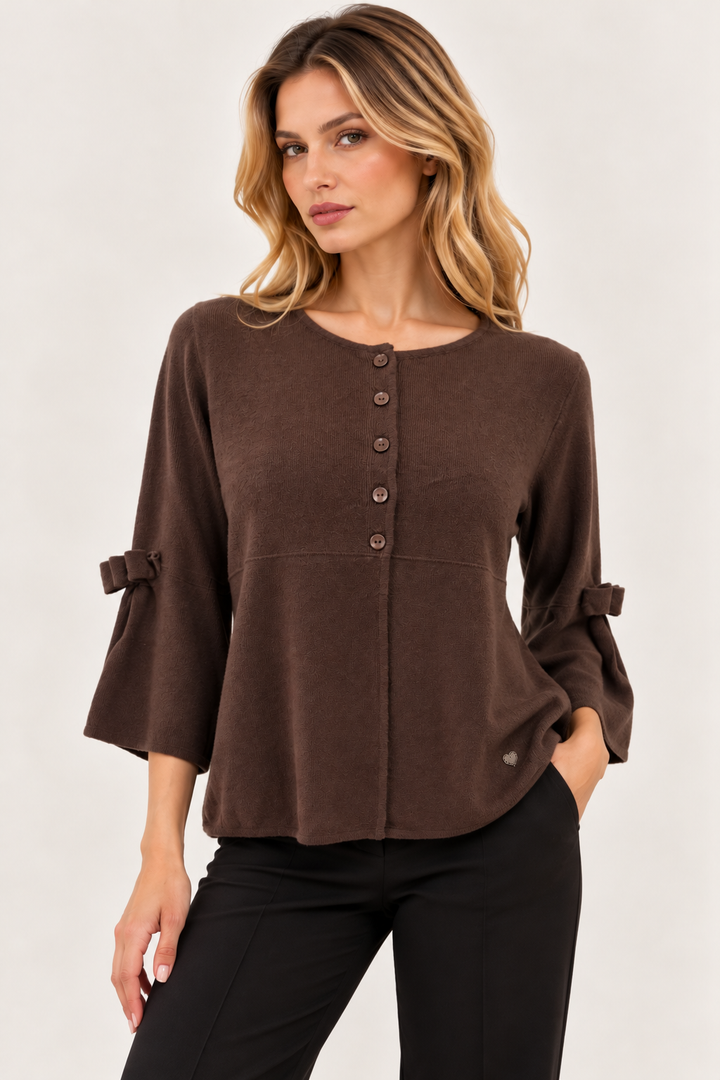 Cardigan con manica a campana e fiocco