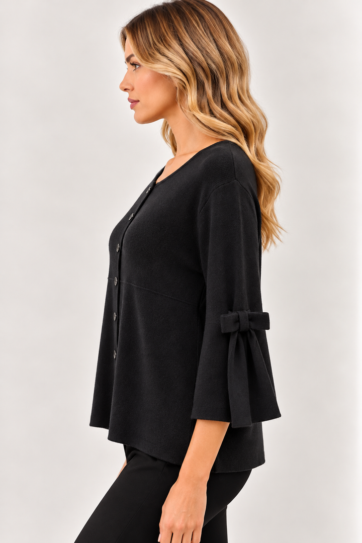 Cardigan con manica a campana e fiocco