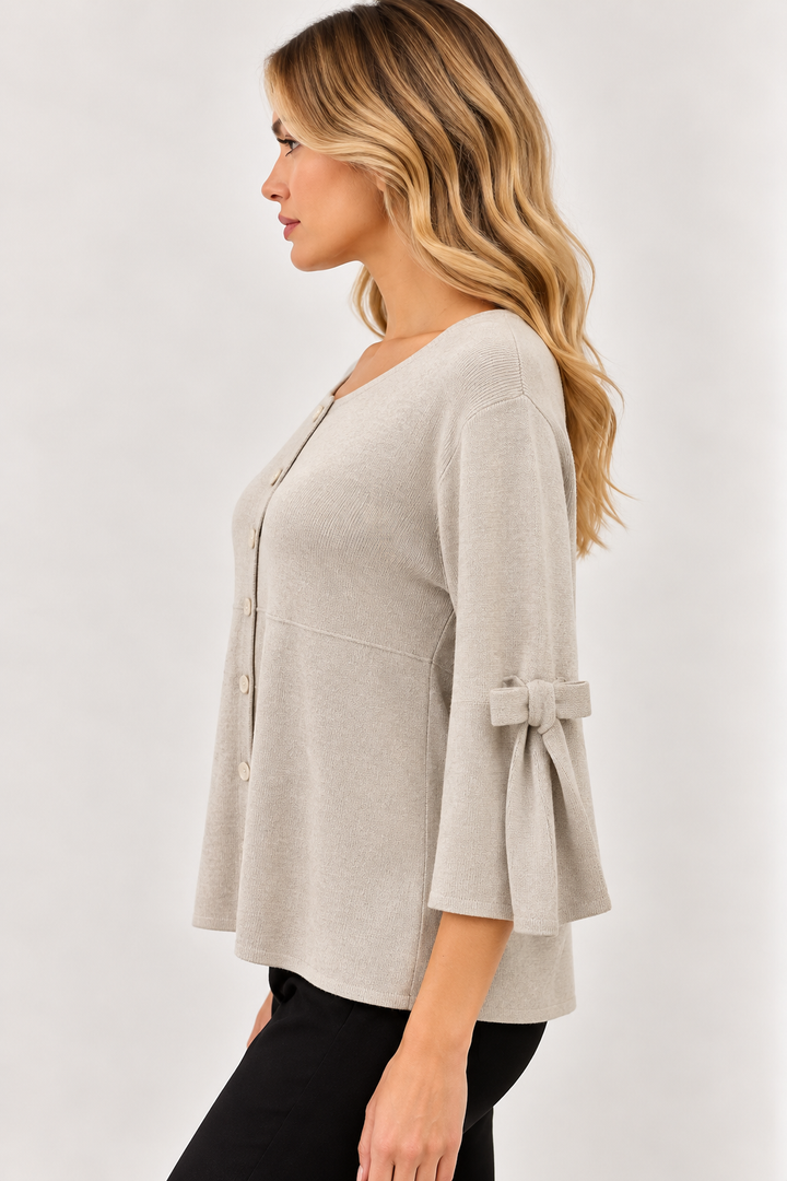 Cardigan con manica a campana e fiocco