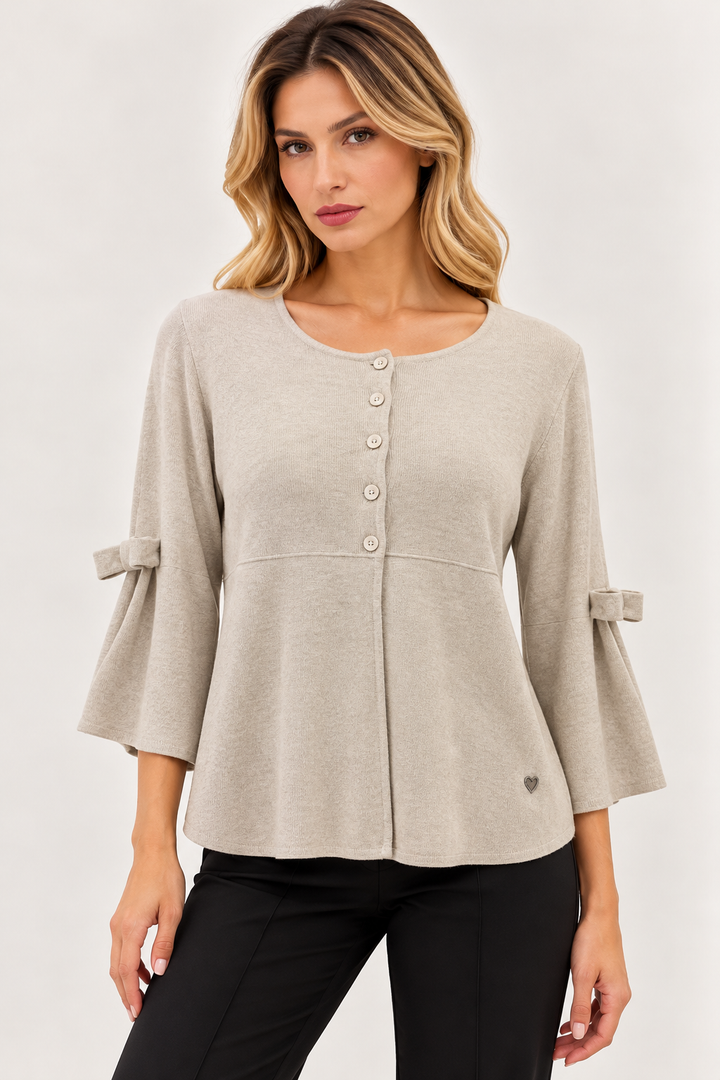 Cardigan con manica a campana e fiocco