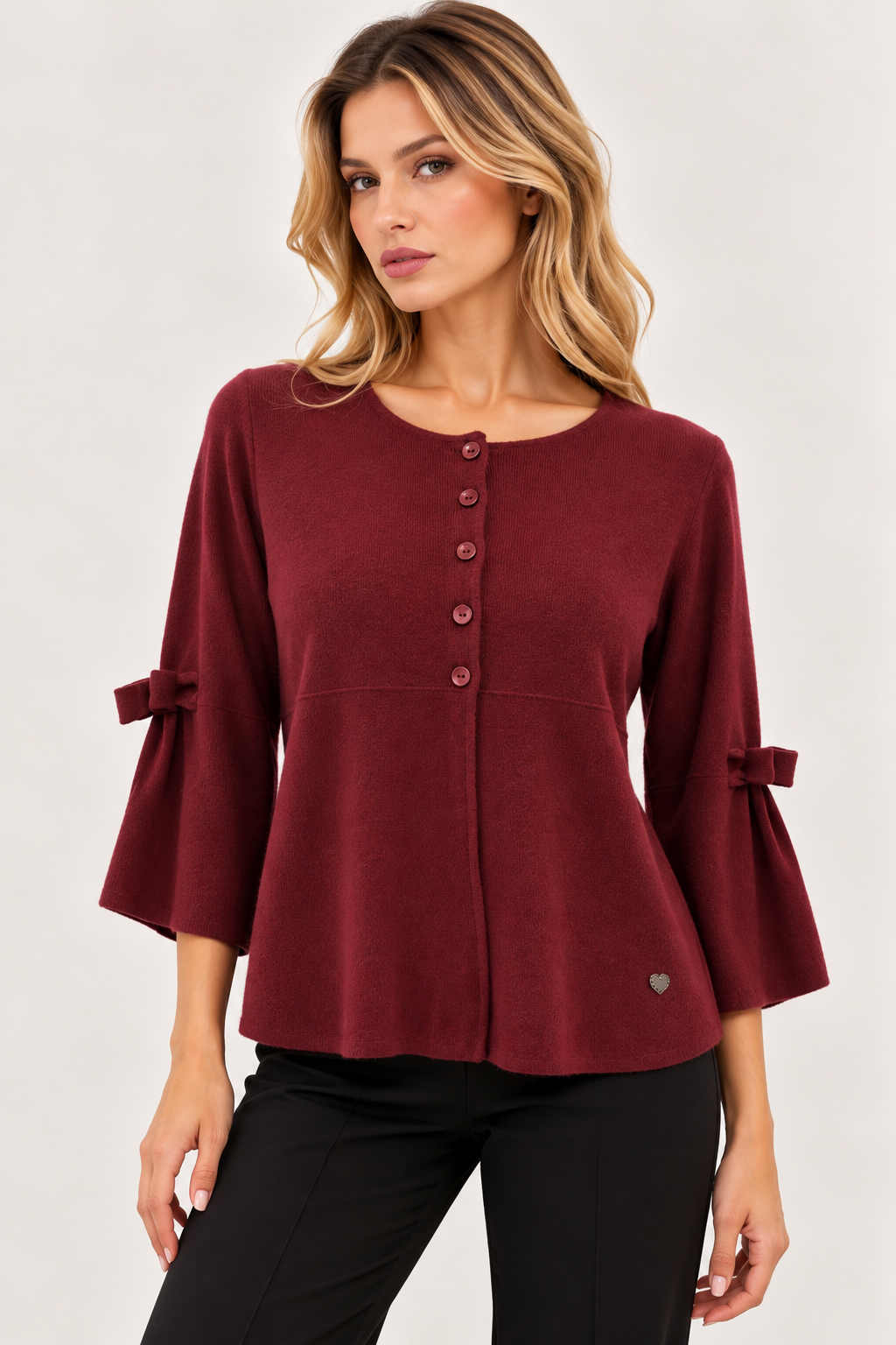 Cardigan con manica a campana e fiocco