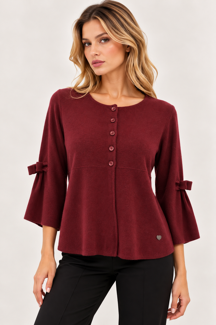 Cardigan con manica a campana e fiocco