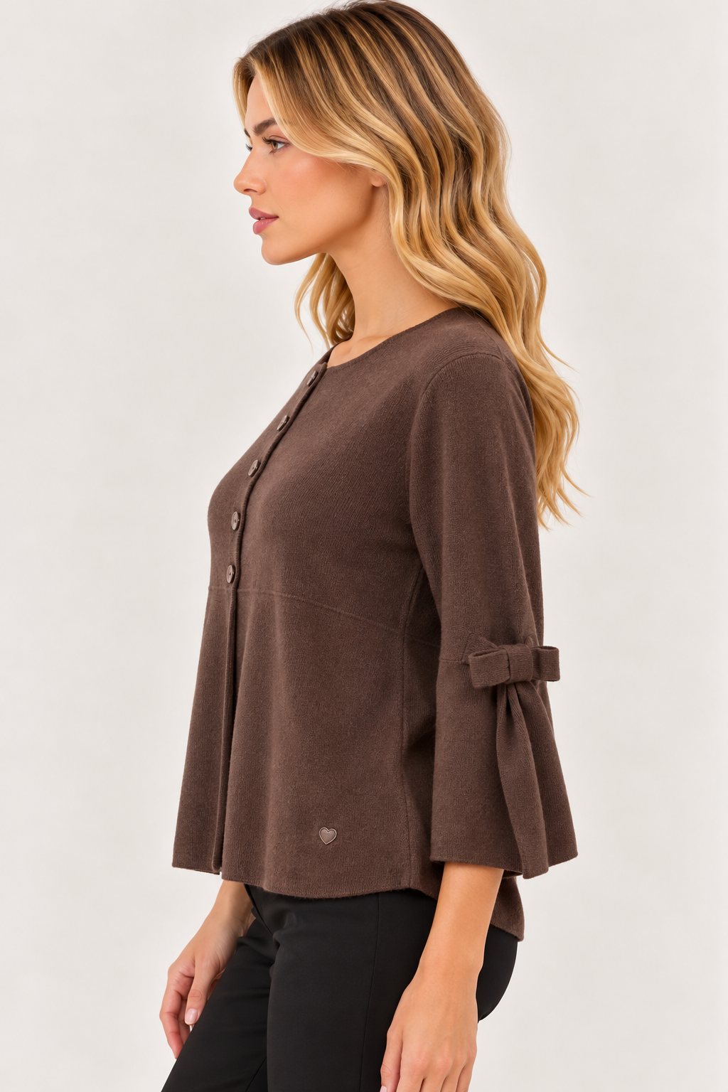 Cardigan con manica a campana e fiocco
