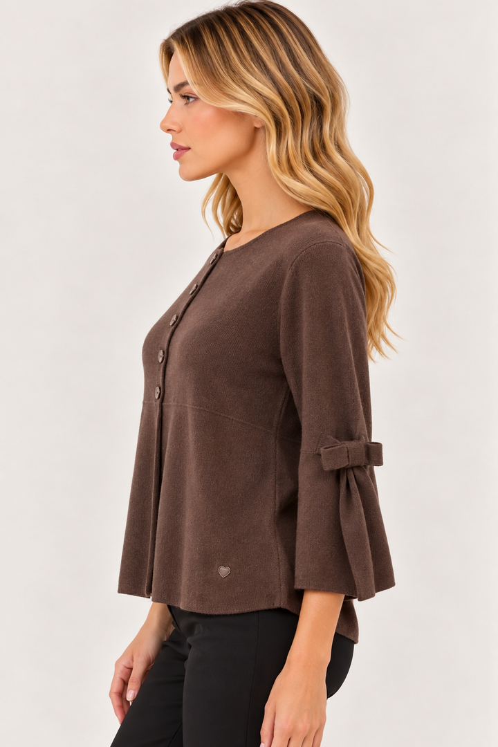 Cardigan con manica a campana e fiocco