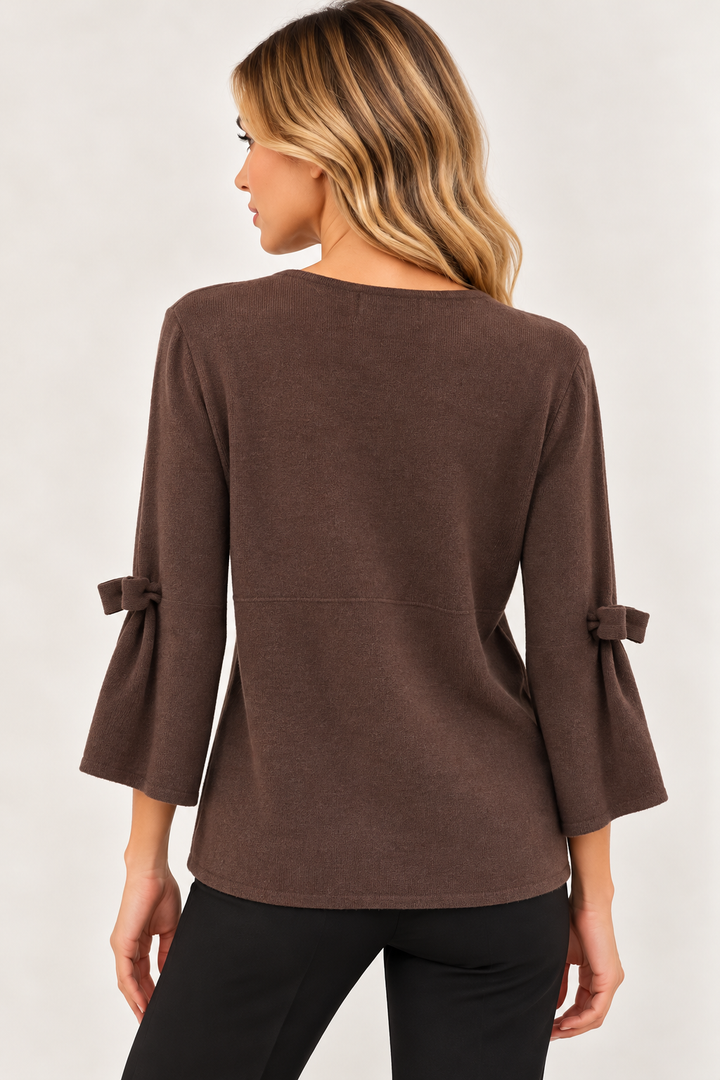 Cardigan con manica a campana e fiocco